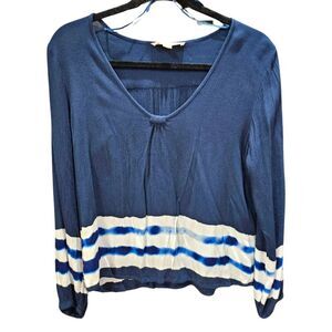 Lovestitch Boho Blue and White Longsleeve Tie Dye Blouse 100% Rayon Size M
